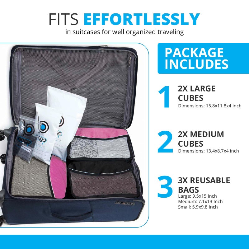 bago 7 Pcs Packing Cubes for Suitcases - 4 Travel Cubes with 3 ZipLock Bags - Luggage Organizer Bags to Get Maximum Storage, Save Time & Effort to Pack - Happy Traveling (Pink) - Image 5
